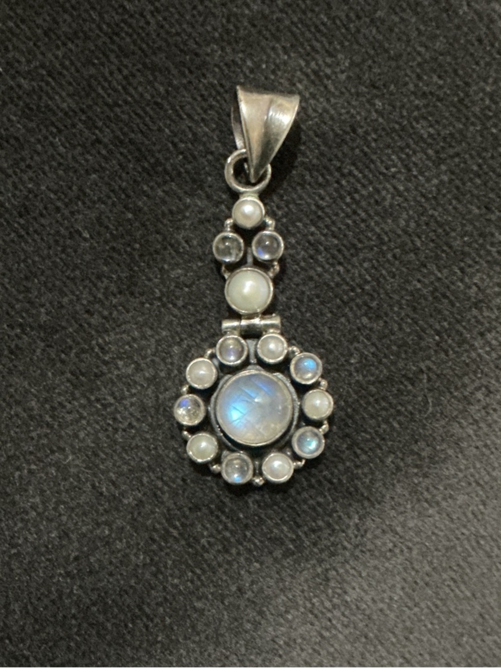 Vintage .925 Sterling Silver Rainbow Moonstone Halo Pendant